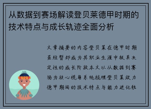 从数据到赛场解读登贝莱德甲时期的技术特点与成长轨迹全面分析