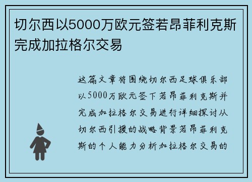 切尔西以5000万欧元签若昂菲利克斯完成加拉格尔交易